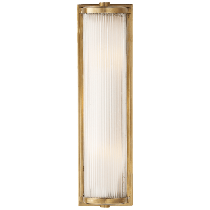 Dresser Long Glass Rod Light in Hand-Rubbed Antique Brass with Frosted Glass Liner