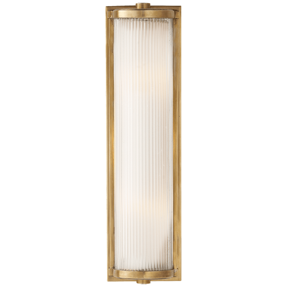 Dresser Long Glass Rod Light in Hand-Rubbed Antique Brass with Frosted Glass Liner