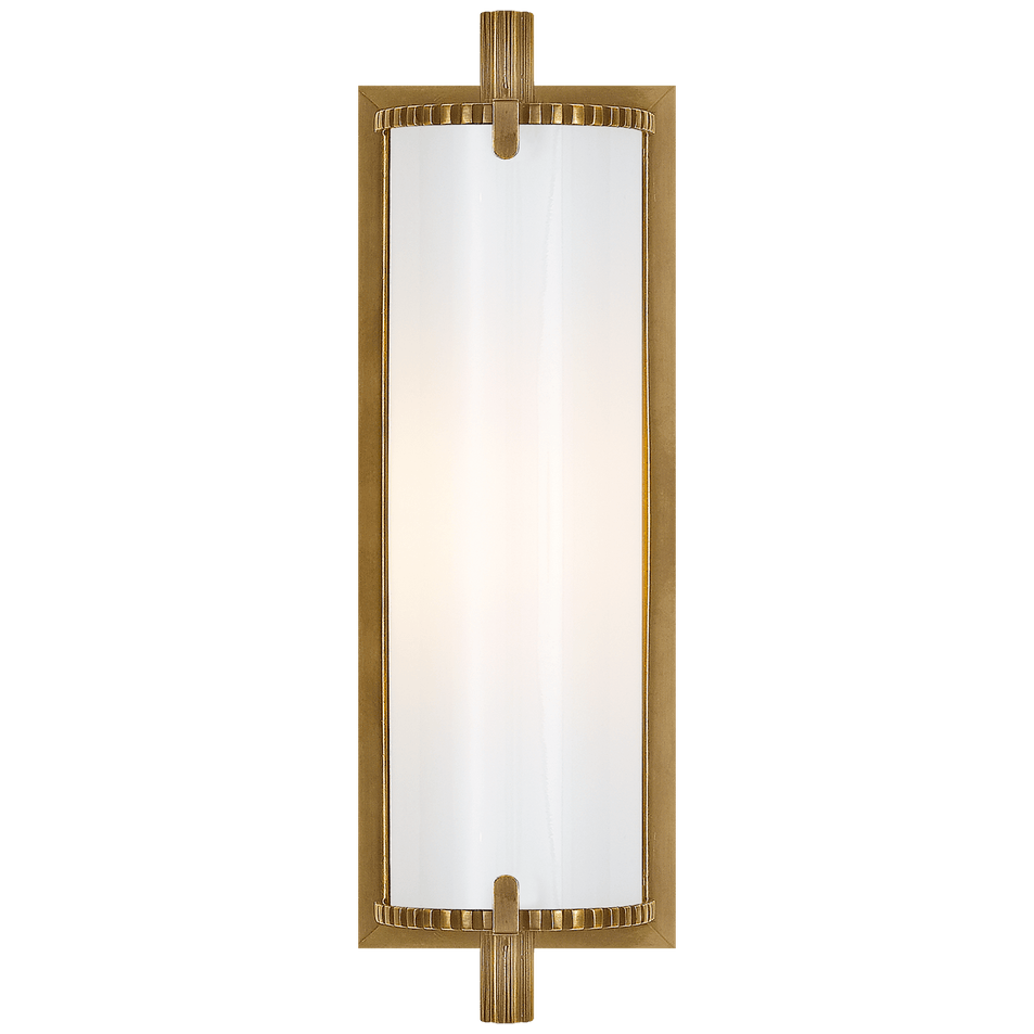 Calliope Short Bath Light in Hand-Rubbed Antique Brass with White Glass