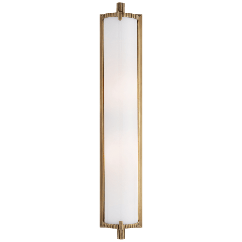 Calliope Tall Bath Light in Hand-Rubbed Antique Brass with White Glass