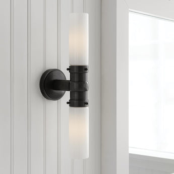 Graydon Double Bath Light, a premium Bath light by Visual Comfort. Close - up image of its design.