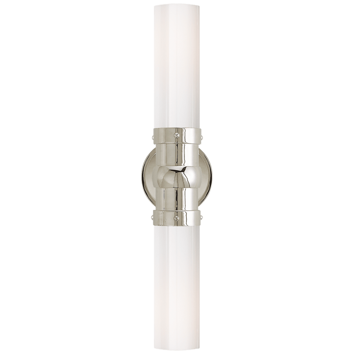 Graydon Double Bath Light in Polished Nickel with White Glass