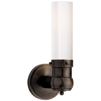 Graydon Single Bath Light in Bronze with White Glass