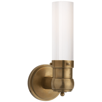 Graydon Single Bath Light in Hand-Rubbed Antique Brass with White Glass