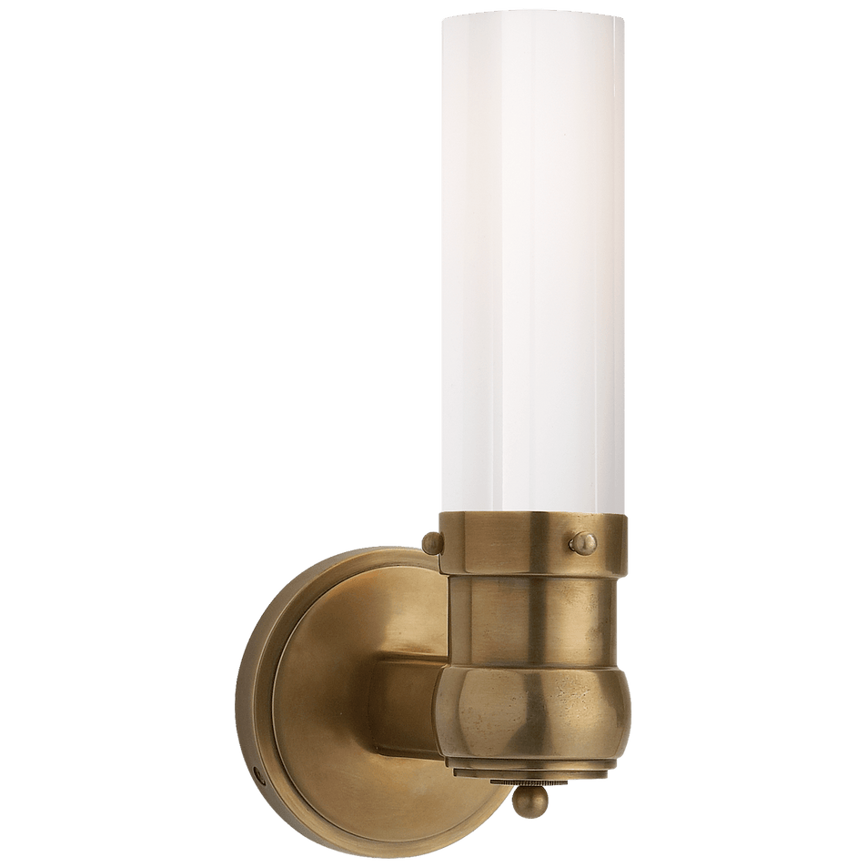 Graydon Single Bath Light in Hand-Rubbed Antique Brass with White Glass
