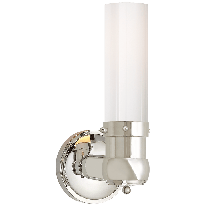Graydon Single Bath Light in Polished Nickel with White Glass