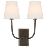 Hulton Double Sconce in Bronze with Crystal Backplate with Linen Shades