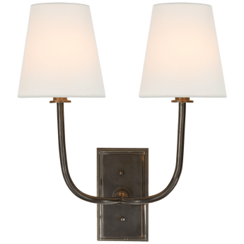 Hulton Double Sconce in Bronze with Crystal Backplate with Linen Shades