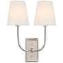 Hulton Double Sconce in Polished Nickel with Crystal Backplate with Linen Shades