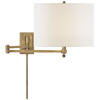 Hudson Swing Arm in Hand-Rubbed Antique Brass with Linen Shade