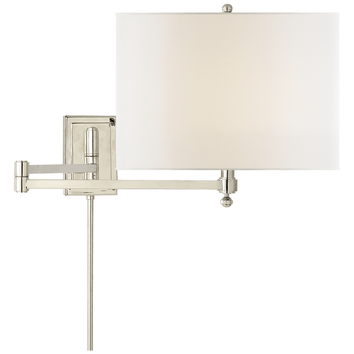 Hudson Swing Arm in Polished Nickel with Linen Shade