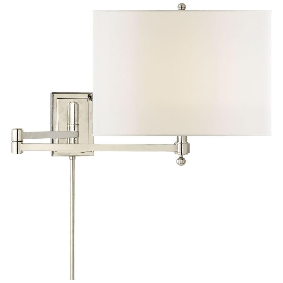 Hudson Swing Arm in Polished Nickel with Linen Shade