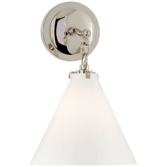 Katie Small Conical Sconce in Polished Nickel with White Glass