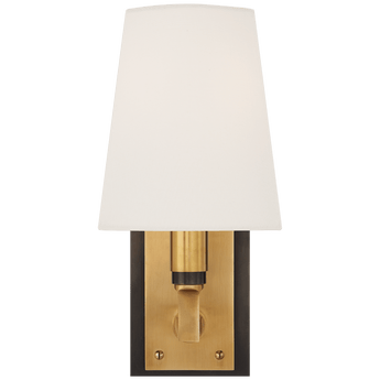 Watson Small Sconce in Bronze and Hand-Rubbed Antique Brass with Linen Shade