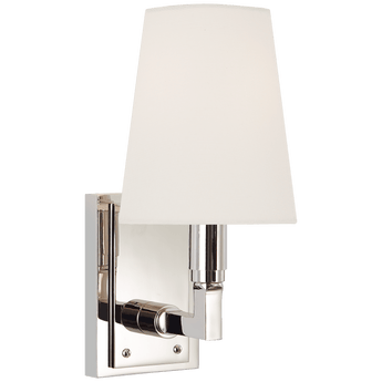 Watson Small Sconce in Polished Nickel with Linen Shade