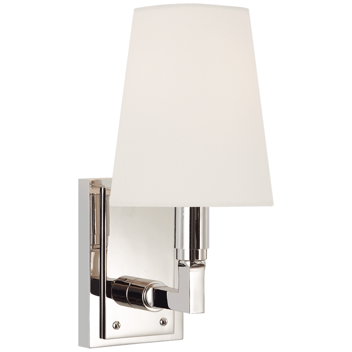 Watson Small Sconce in Polished Nickel with Linen Shade