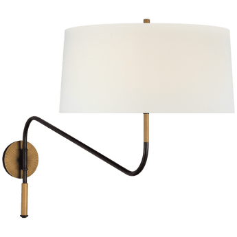 Canto Grande Swinging Wall Light in Bronze and Brass with Linen Shade