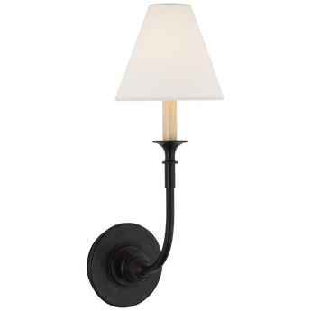 Piaf Single Sconce in Aged Iron with Linen Shade