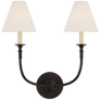 Piaf Double Sconce in Aged Iron with Linen Shades