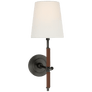 Bryant Wrapped Sconce in Bronze and Saddle Leather with Linen Shade