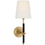 Bryant Wrapped Sconce in Hand-Rubbed Antique Brass and Chocolate Leather with Linen Shade