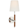 Bryant Wrapped Sconce in Polished Nickel and Natural Leather with Linen Shade