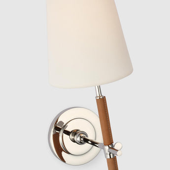 Bryant Wrapped Sconce in Polished Nickel and Natural Leather with Linen Shade