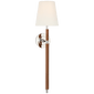 Bryant Large Wrapped Tail Sconce in Polished Nickel and Natural Leather with Linen Shade