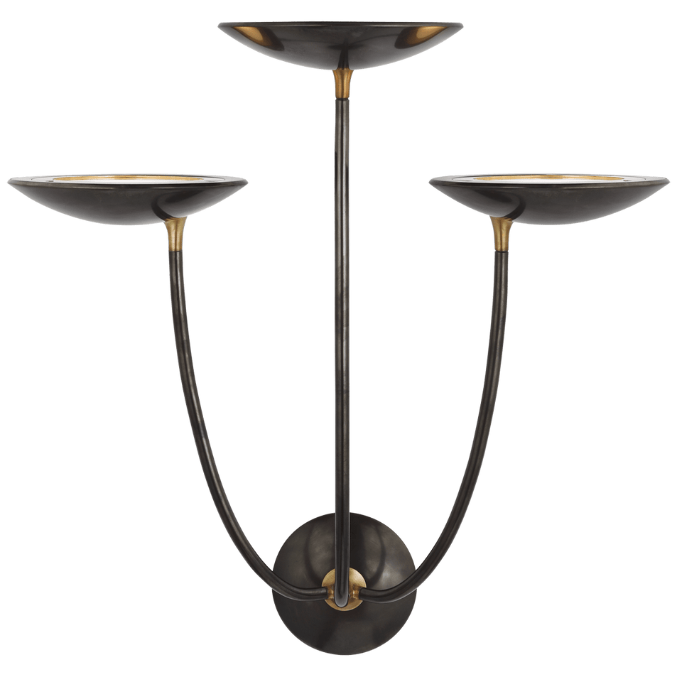 Keira Large Triple Sconce in Bronze and Hand-Rubbed Antique Brass