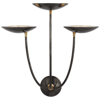 Keira Large Triple Sconce in Bronze and Hand-Rubbed Antique Brass