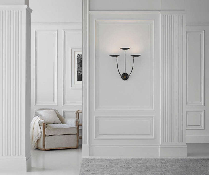 Keira Large Triple Sconce in Bronze and Hand-Rubbed Antique Brass