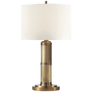 Longacre Small Table Lamp in Hand-Rubbed Antique Brass with Linen Shade