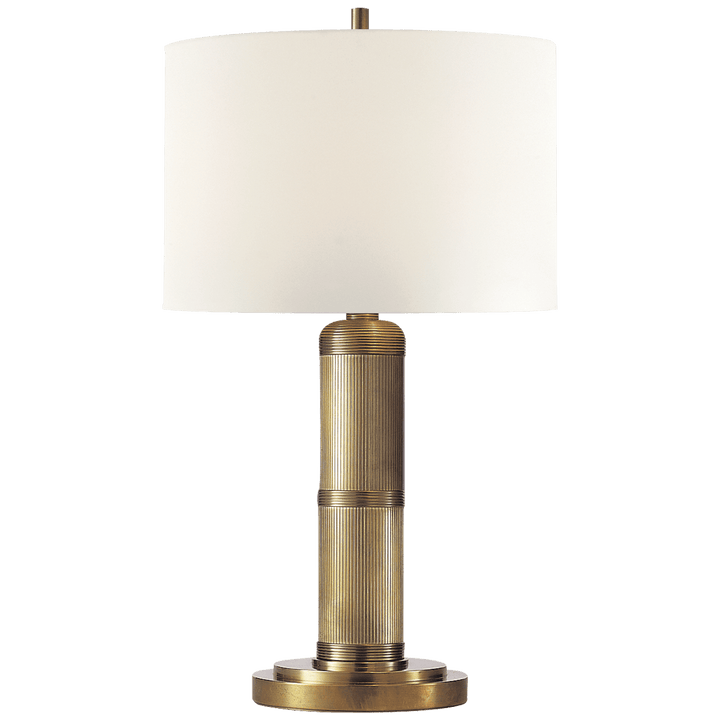 Longacre Small Table Lamp in Hand-Rubbed Antique Brass with Linen Shade