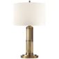Longacre Small Table Lamp in Hand-Rubbed Antique Brass with Linen Shade