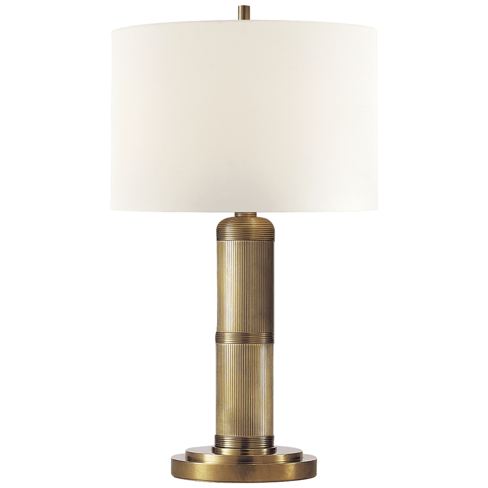 Longacre Small Table Lamp in Hand-Rubbed Antique Brass with Linen Shade