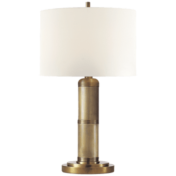 Longacre Small Table Lamp in Hand-Rubbed Antique Brass with Linen Shade