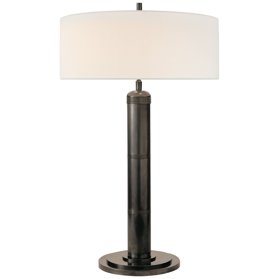 Longacre Tall Table Lamp in Bronze with Linen Shade