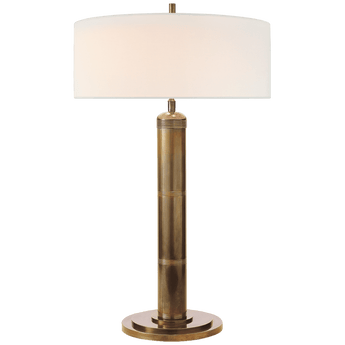 Longacre Tall Table Lamp in Hand-Rubbed Antique Brass with Linen Shade