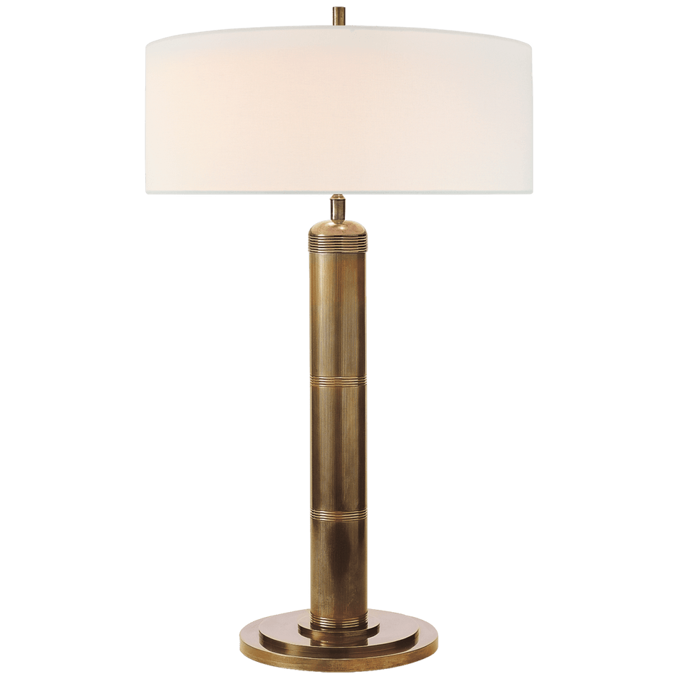 Longacre Tall Table Lamp in Hand-Rubbed Antique Brass with Linen Shade