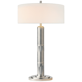 Longacre Tall Table Lamp in Polished Nickel with Linen Shade