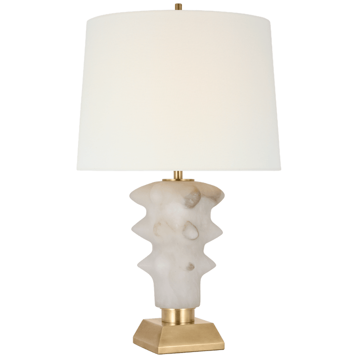 Luxor Medium Table Lamp in Alabaster and Hand-Rubbed Antique Brass with Linen Shade