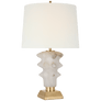 Luxor Medium Table Lamp in Alabaster and Hand-Rubbed Antique Brass with Linen Shade