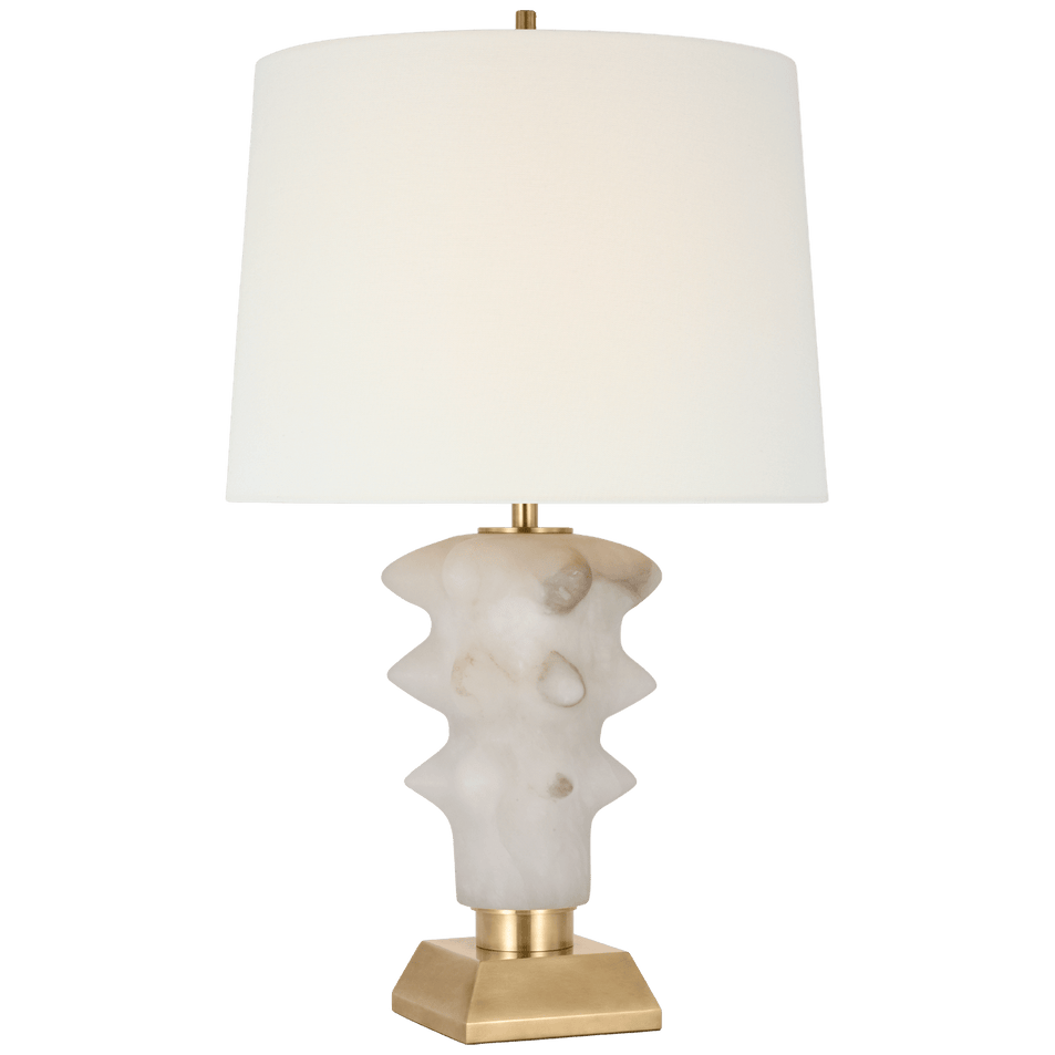 Luxor Medium Table Lamp in Alabaster and Hand-Rubbed Antique Brass with Linen Shade