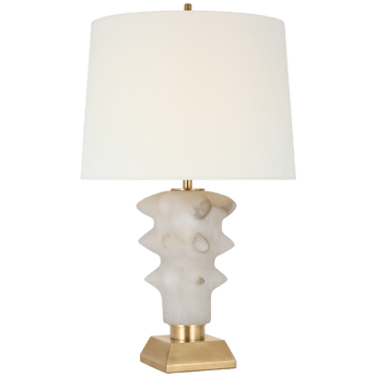 Luxor Medium Table Lamp in Alabaster and Hand-Rubbed Antique Brass with Linen Shade