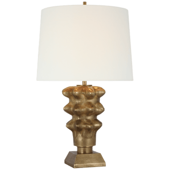 Luxor Medium Table Lamp in Museum Brass with Linen Shade