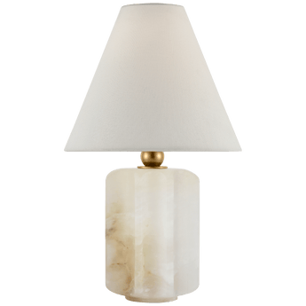 Iota Small Table Lamp in Alabaster and Hand-Rubbed Antique Brass with Linen Shade