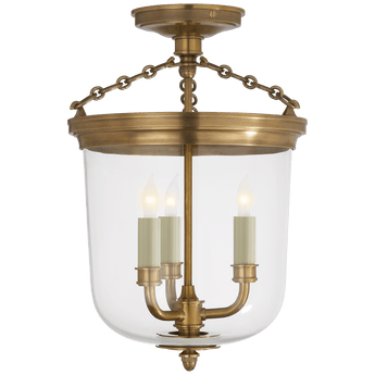 Merchant Semi-Flush in Hand-Rubbed Antique Brass with Clear Glass