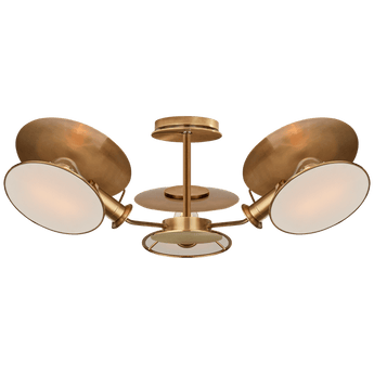 Osiris Medium Reflector Semi-Flush Mount in Hand-Rubbed Antique Brass with Linen Diffusers