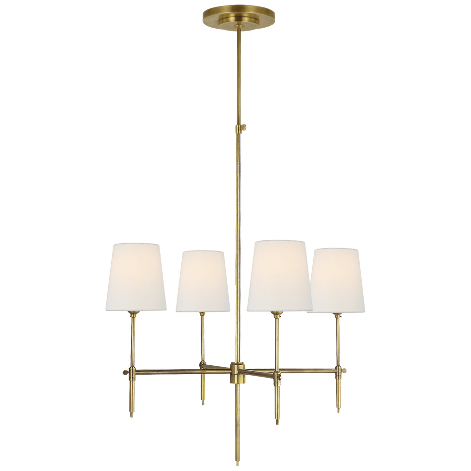Bryant Small Chandelier in Hand-Rubbed Antique Brass with Linen Shades