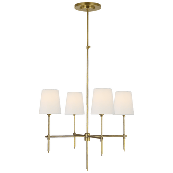 Bryant Small Chandelier in Hand-Rubbed Antique Brass with Linen Shades